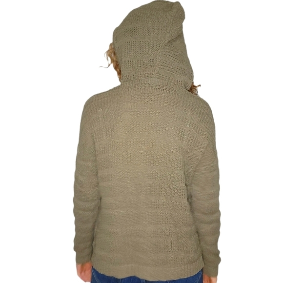 Marled Cotton Knit Pullover Hoodie Size Small Green - Picture 3 of 5